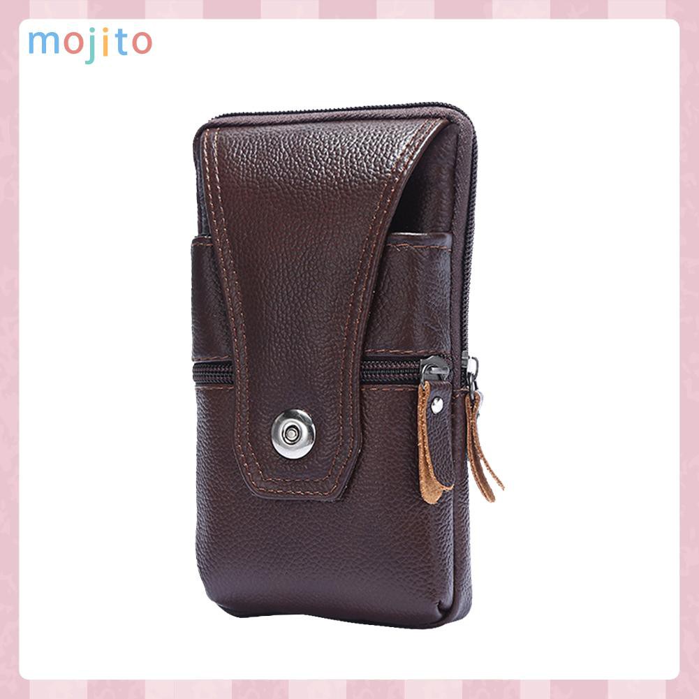 MOJITO Men Genuine Leather Waist Bag Business Waterproof Phone Belt Bum Zip Pouch