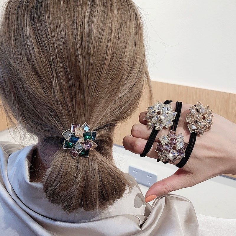 Dây cột tóc co giãn đính đá pha lê cao cấp phong cách Hàn Quốc