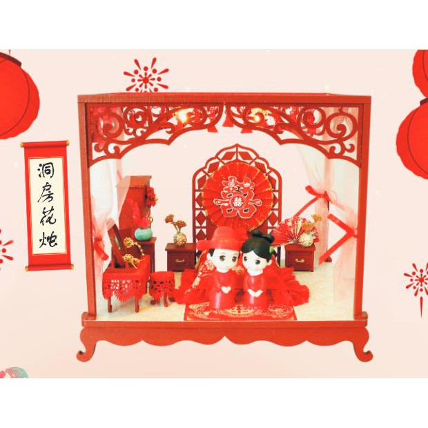 Mô hình nhà gỗ búp bê Tự, Bộ đồ chơi búp bê thu nhỏ với nội thất, làm Nhà thủ công Sưu tầm cho sở thích  J13