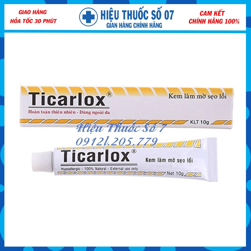 Kem làm mờ sẹo lồi Ticarlox 10g làm mờ sẹo và thâm trên da (Combo 3 tuýp)