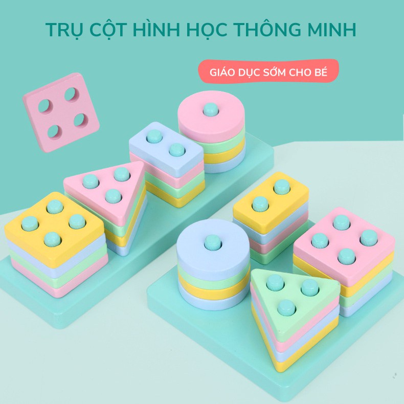 Đồ Chơi Thả Hình Khối 4 Trụ - Đồ chơi gỗ thông minh Montessori