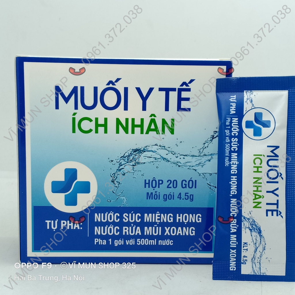 Muối Y Tế Ích Nhân gói tự pha - Hộp 20 gói - 1 gói pha với 500ml nước