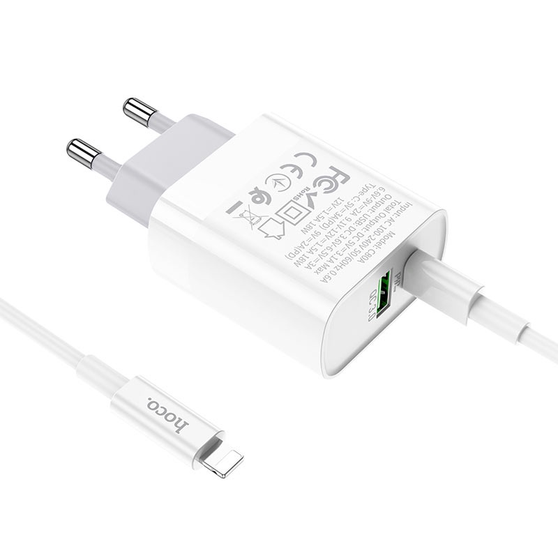 HOẢ TỐC HN Củ sạc nhanh và Bộ sạc nhanh Hco C80/C80A Plus dòng PD 20W, QC3.0, 2 cổng, dây cáp dài 1m