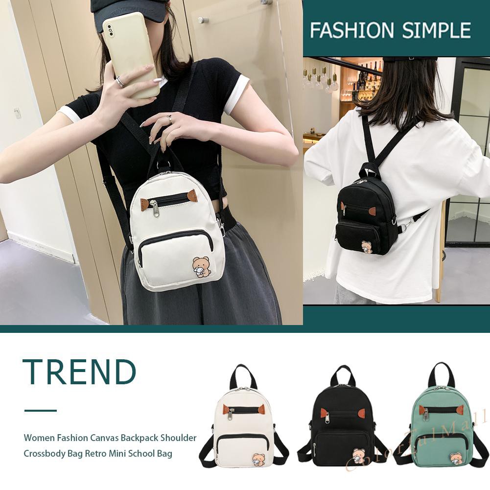 Women Fashion Canvas Backpack Shoulder Crossbody Bag Retro Mini School Bag