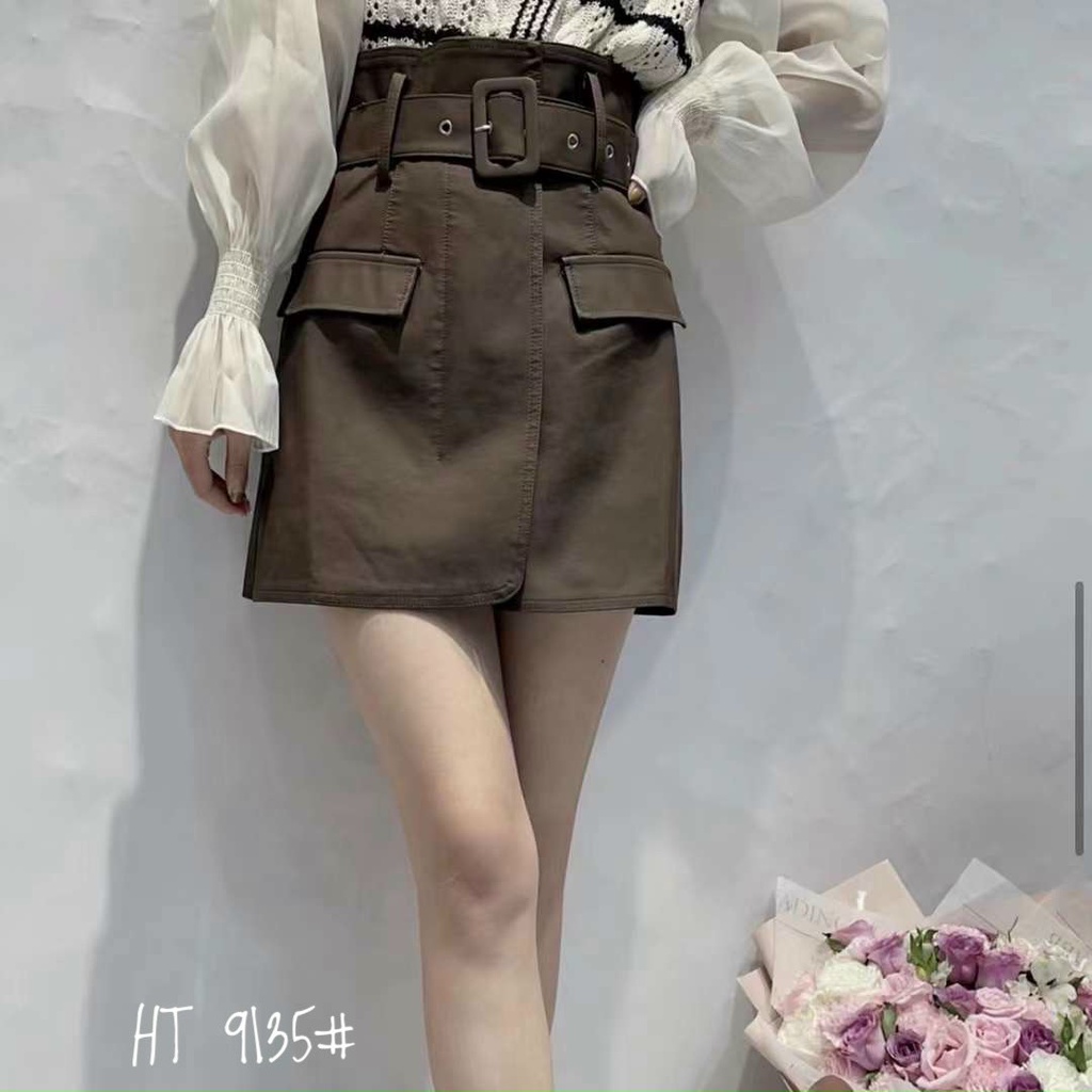 Chân váy da kèm đai chất đẹp hàng Quảng Châu mã 9135