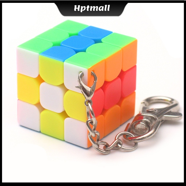 Đồ chơi rubik 3x3 cạnh dài 3cm gắn móc chìa khóa có dây xích tiện dụng
