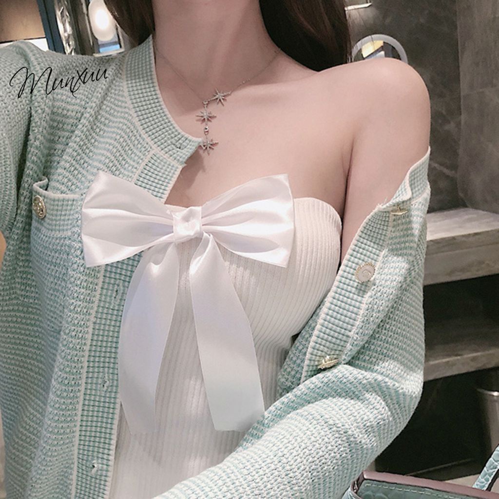Áo bra nữ chất cotton mềm MUNXUU, phối nơ ngực xinh có đệm lót tặng kèm dây áo - BR18