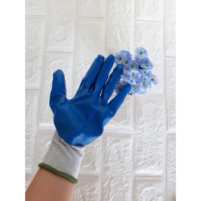 Găng tay bảo hộ phủ PU xanh siêu bền, thấm hút mồ hôi