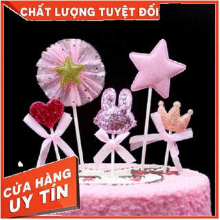 Topper [ GIÁ SỈ + VIDEO THẬT ] Que Cắm Tim Nơ trang trí bánh kem, bánh sinh nhật