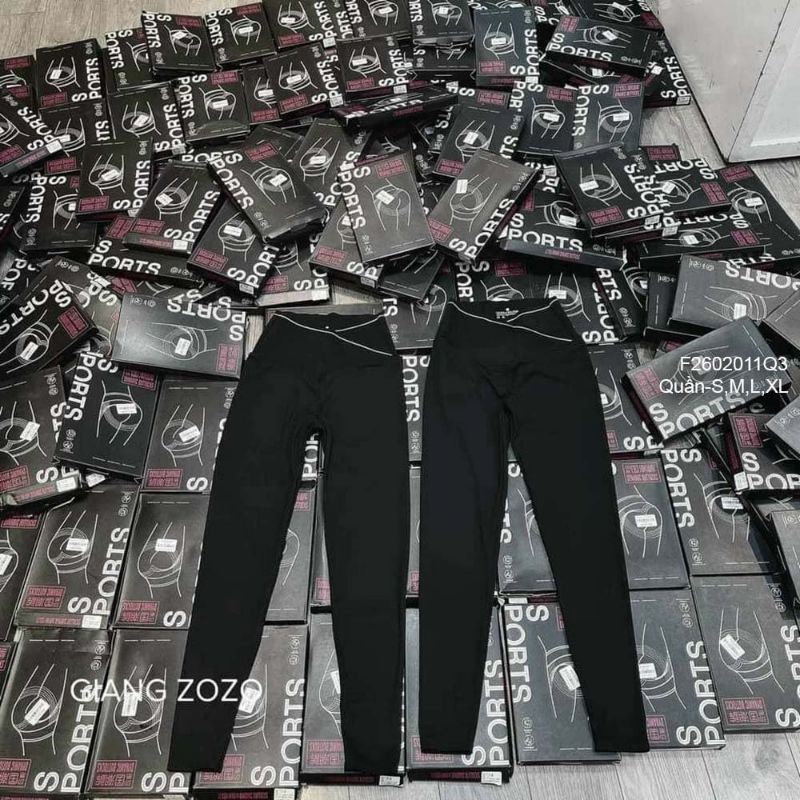 Quần dài legging đen cạp chéo lưng cao viền (không kèm hộp) 2602