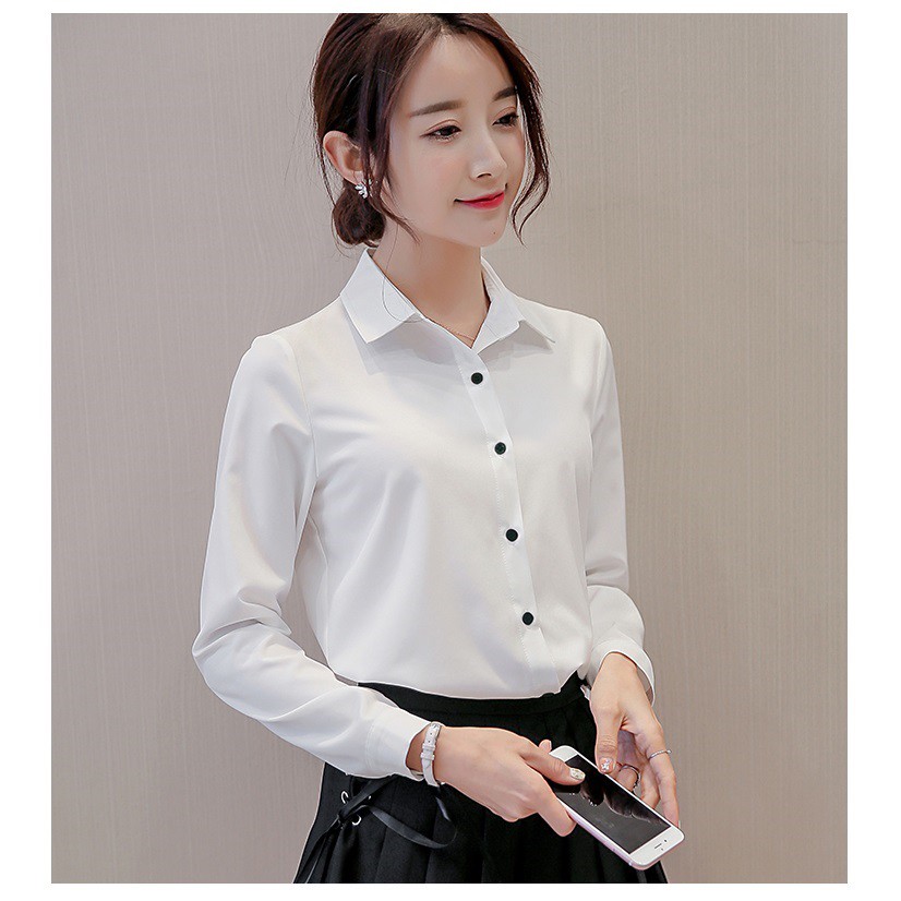Áo Sơ Mi Nữ Công Sở Kiểu Tay Dài Phối Nút đen