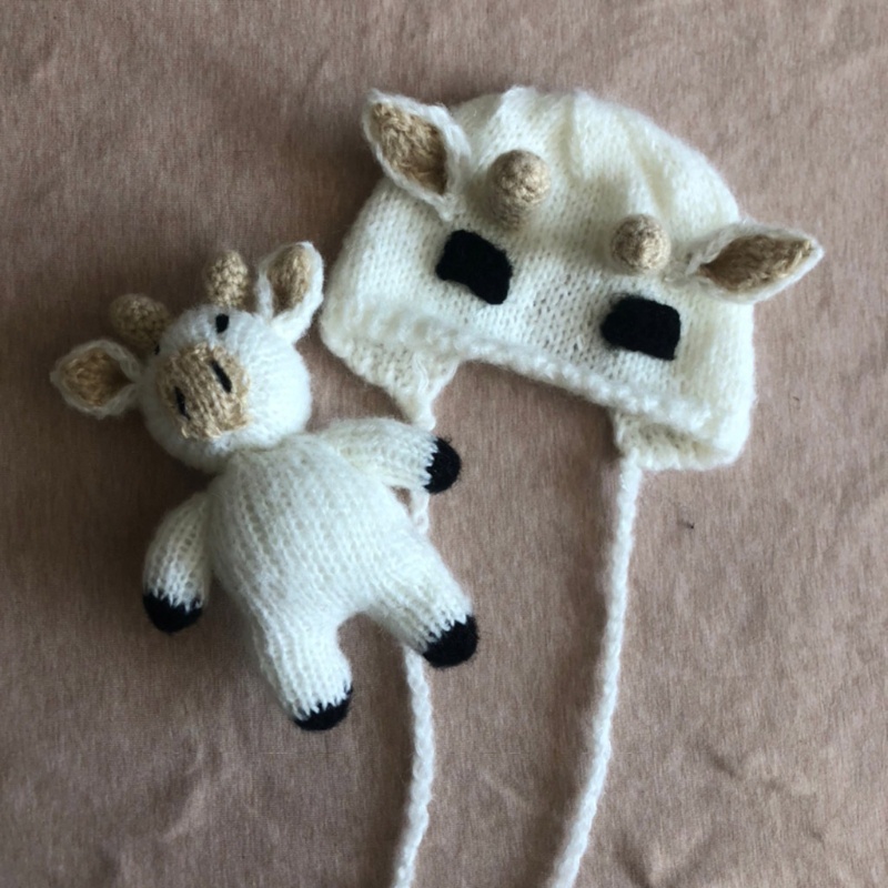 Set 2 Mũ beanie Hình Bò Sữa Dễ Thương Cho Bé Chụp Ảnh