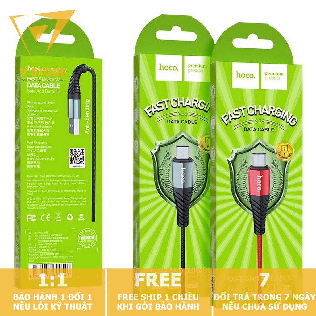 CÁP SẠC NHANH DÂY DÙ MICRO USB 2.4A HOCO X38 - DÀI 1.0M