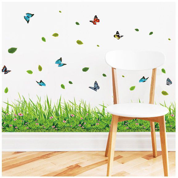 Decal dán chân tường ⚡ FREESHIP ⚡ hoa cỏ xanh DCT025 - PVC vinyl