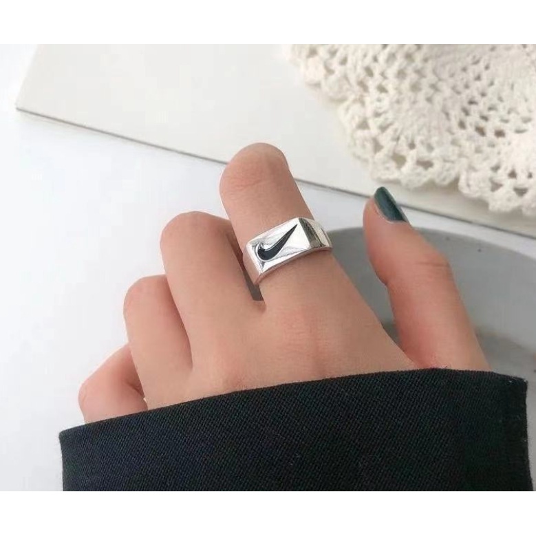 Nhẫn Đeo Tay Kim Loại Khắc Chữ tick Thời Trang hip hop Cho Cặp Đôi