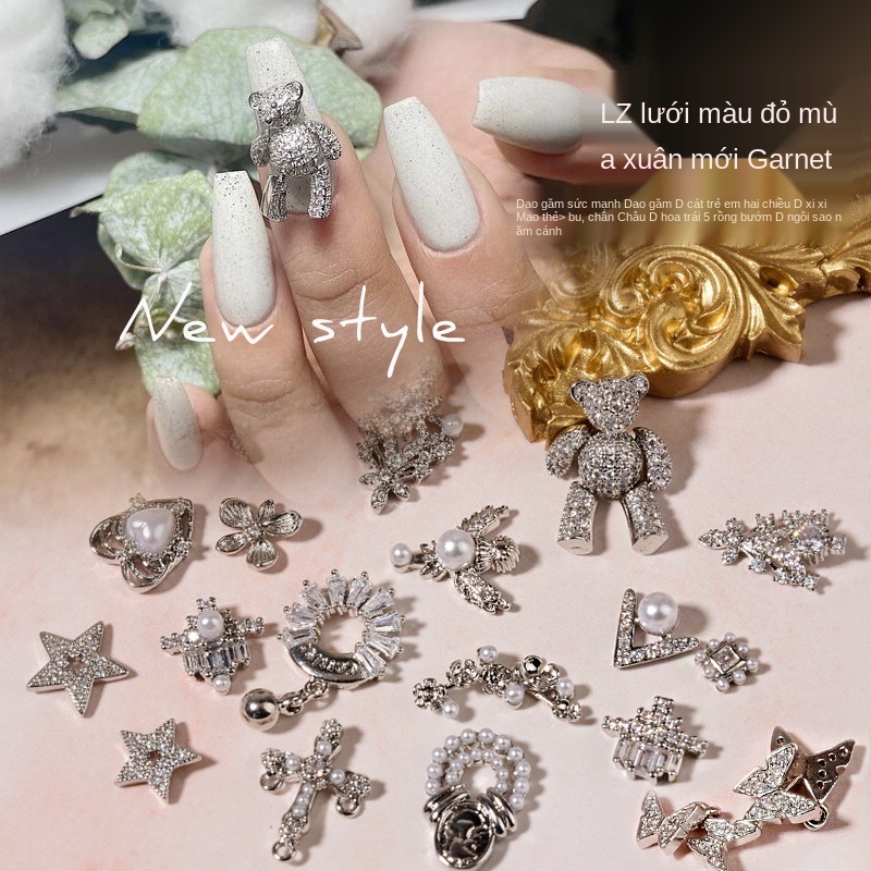 Phụ Kiện Kim Loại Đính Đá Trang Trí Móng Tay Hình Gấu Dễ Thương