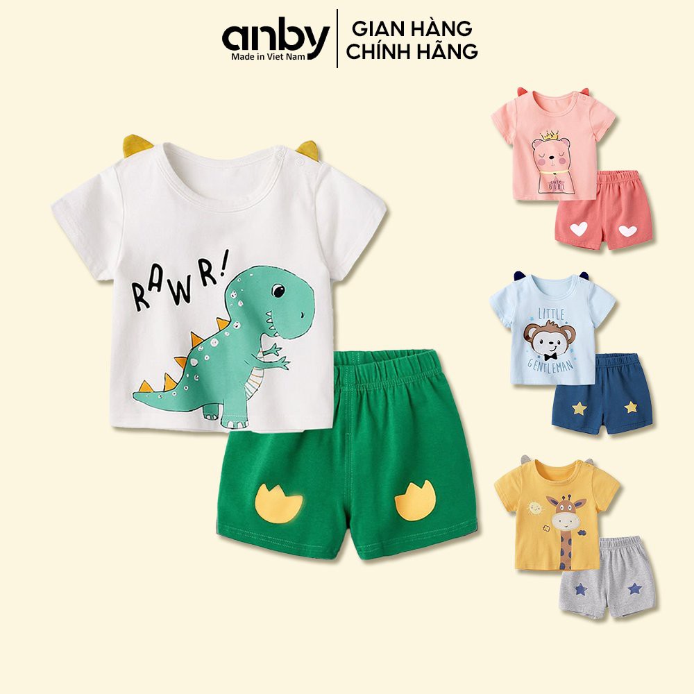 [MADE IN VIETNAM] Quần áo trẻ em ANBY cho bé từ 1 đến 5 tuổi cộc tay thun lạnh Hàn Quốc hình con vật xinh xắn