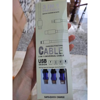 Dây cap sạc nhanh 3 đầu đa năng Type C, Iphone, Android