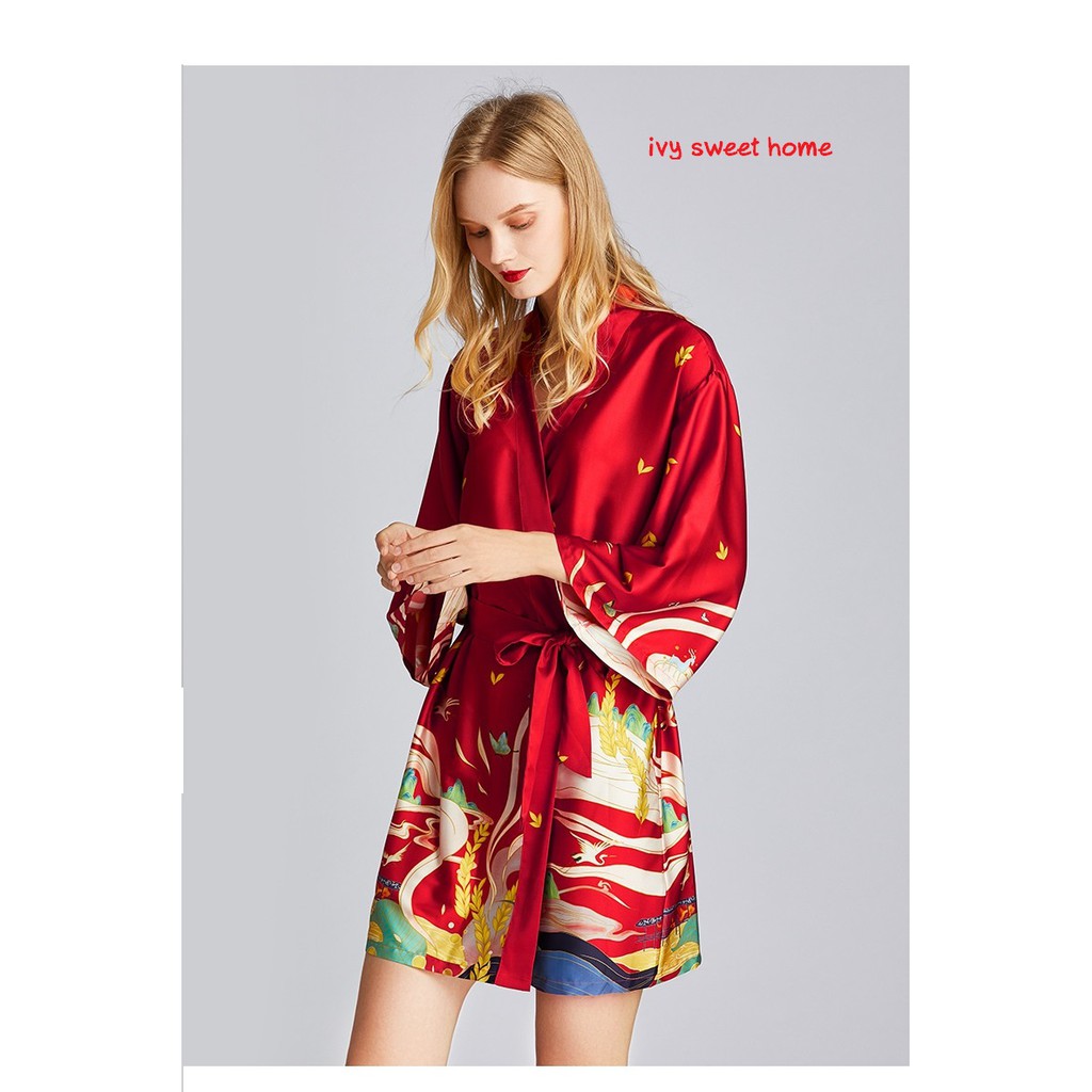 [ Mã FAMANU93 giảm 10% đơn 0đ ] Áo Kimono Ngủ Lụa 🌸 Yukata Mặc Nhà 🌸 Áo Choàng Tắm IVY242