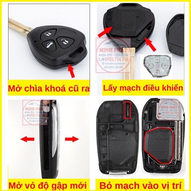 Vỏ Độ Chìa Khoá Gập xe Toyota Innova Fortuner Vios Yaris Camry Hilux Corolla Altis