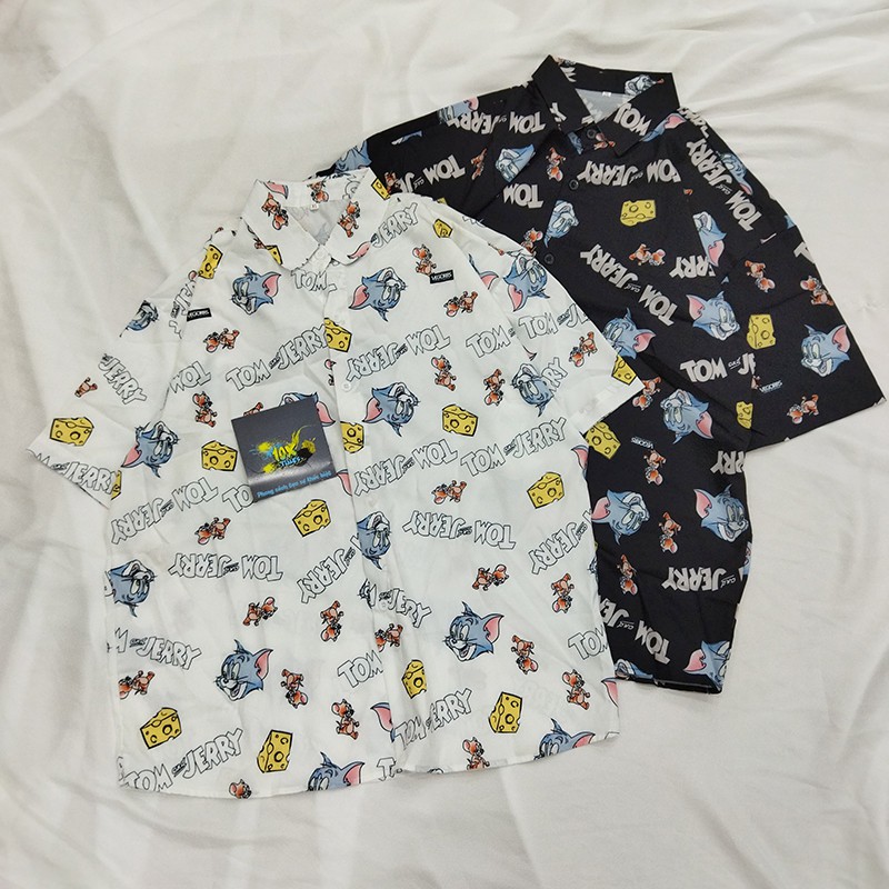 (full size ảnh thật) áo sơ mi unisex mickey nam nữ vải lụa mềm