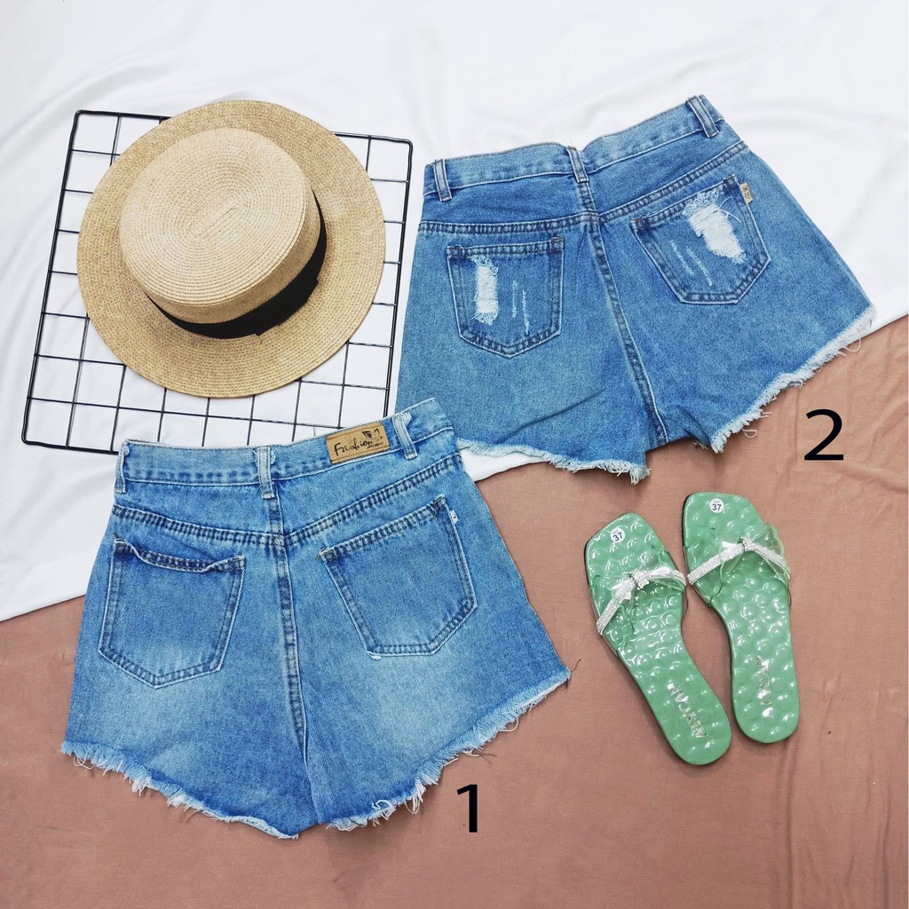 (hình thật) Quần short jean rách lưng cao thêu chữ cá tính - TN01