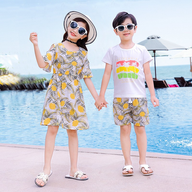 Set Áo Thun + Quần Short Cotton Đi Biển Mùa Hè Cho Gia Đình