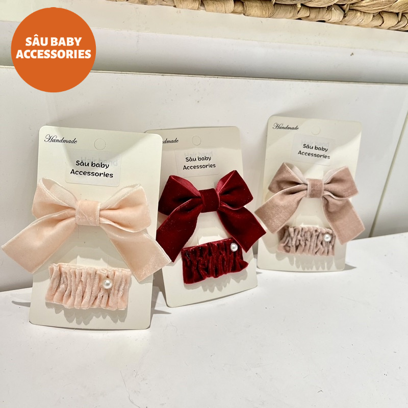 Sét hai kẹp tóc nhung Handmade cho bé