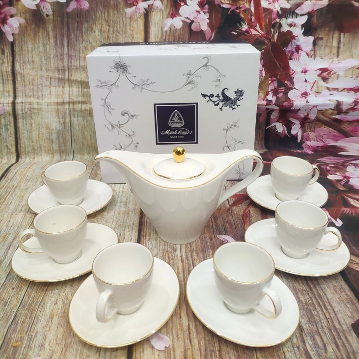 bộ ấm trà gốm sứ Minh Long chỉ vàng - bộ ấm trà Minh Long chỉ vàng