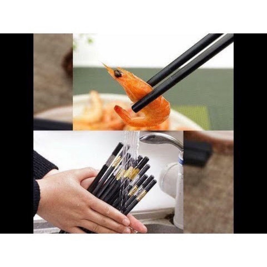 Bộ 10 đôi Đũa mạ vàng Đũa ăn cao cấp đũa khảm vàng hàn quốc Chống Trơn- Chống Trượt- Chống Mốc- Bền Mầu