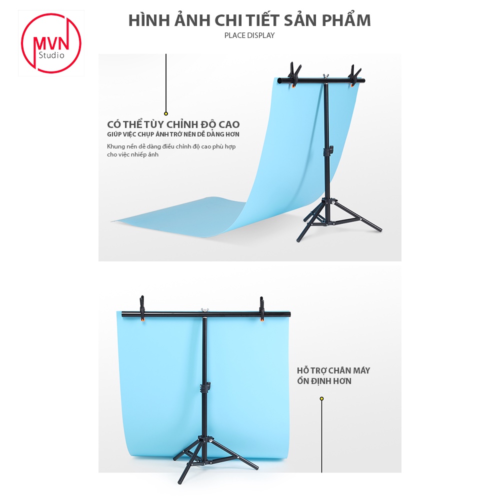 Combo khung giá treo phông nền hình chữ T nhỏ dùng trong studio, chụp mỹ phẩm, trang sức kích thước 75x70cm - MVN Studio