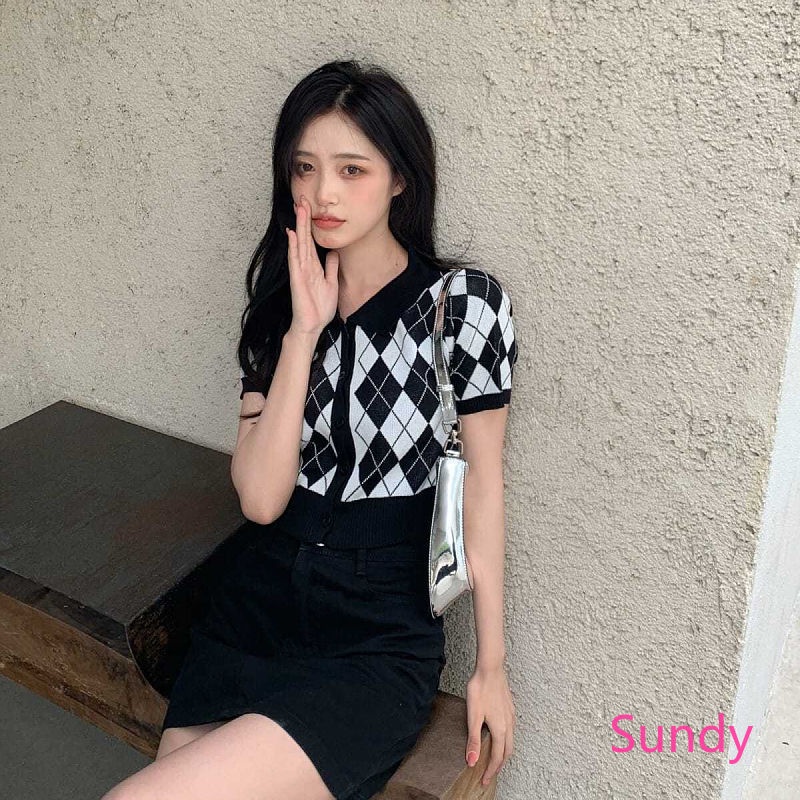 Áo Croptop Dệt Kim Phong Cách Vintage Thời Trang Mùa Hè Cho Nữ