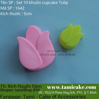 Set 10 khuôn silicon cupcake hoa tulip 5cm