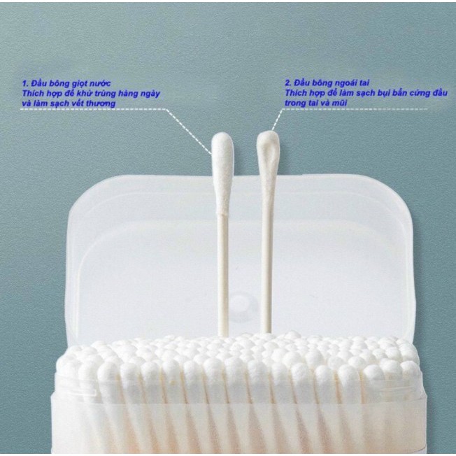 Tăm bông trẻ em -Tăm bông sơ sinh đa năng VCOOL kháng khuẩn lõi giấy thành phần tự nhiên an toàn sử dụng hộp 200 chiếc