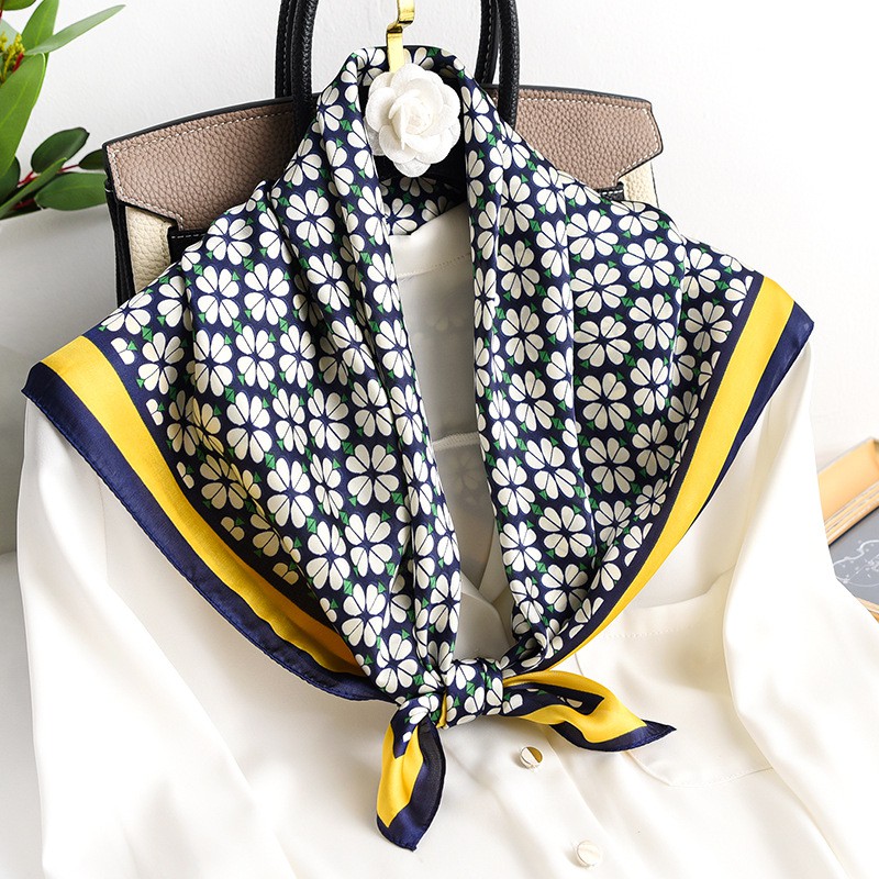 Khăn vuông lụa 70cm nữ thắt nơ công sở đẹp cao cấp- khăn turban quấn tóc quấn túi làm áo yếm lụa- Bông Hoa