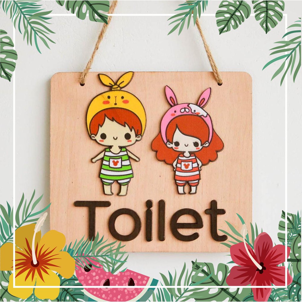 Bảng gỗ decor toilet tai tho Siêu dễ thương