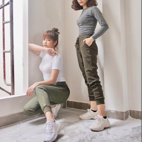 Quần JOGGER THUN GÂN Nam nữ Màu Lính AGE2X Hàng VNXK Chính Hãng.