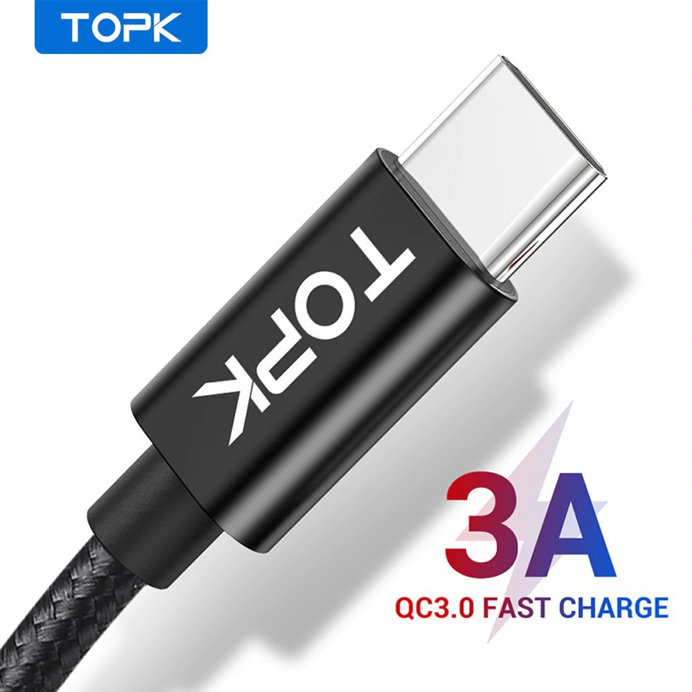 [SIÊU HOT] Cáp sạc nhanh TOPK AN18 cổng Type-C và Lightning cho Iphone Samsung Xiaomi Redmi Note 7 2.4A dài 1m