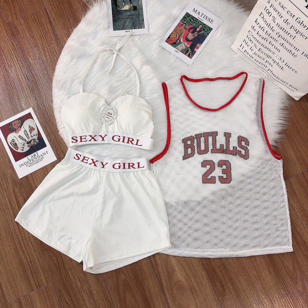 Set 3 món áo lưới quần đùi áo lót trong bulls cá tính cool xinh cá tính hot hit