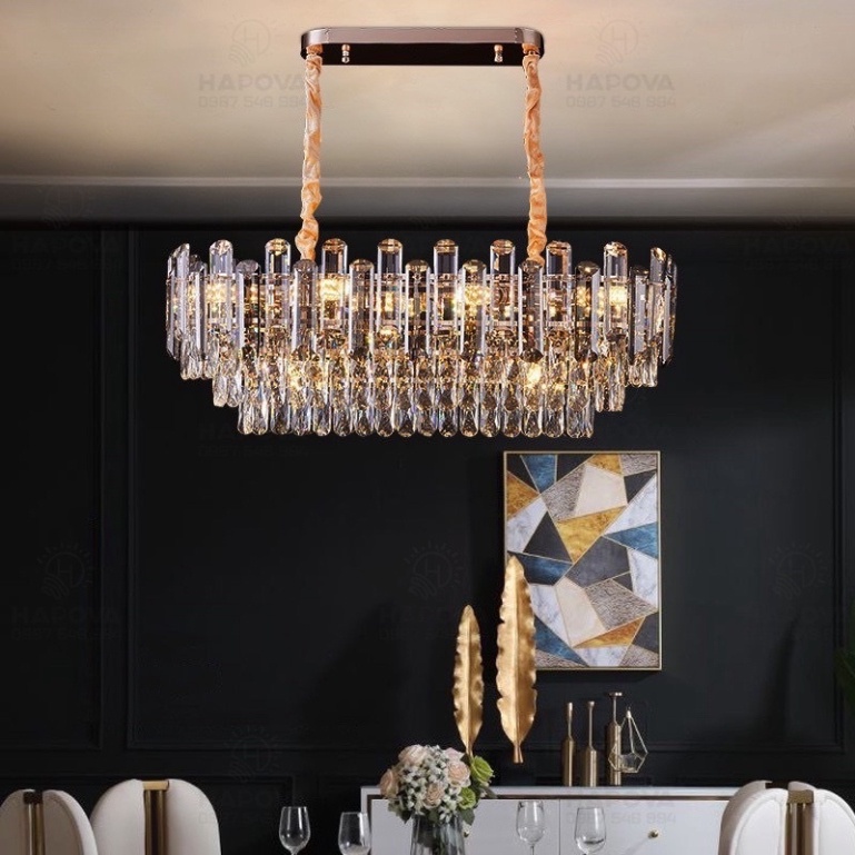 Đèn chùm phòng khách, đèn treo trần pha lê cao cấp HAPOVA DCH 8989 + Tặng kèm bóng led