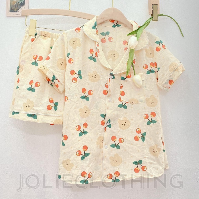 Đồ bộ pyjama mặc nhà tay ngắn, quần ngắn hình gấu, thỏ, vịt dễ thương, chất xốp
