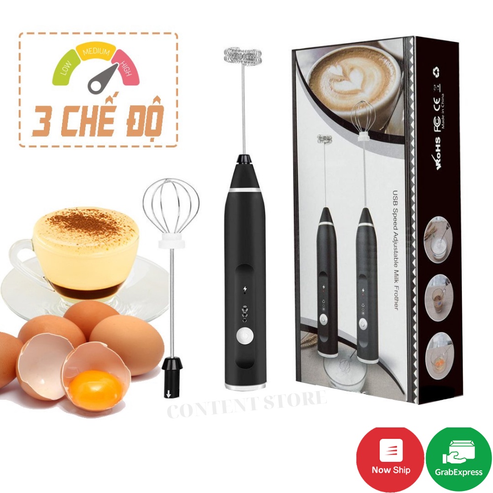 Máy Đánh Trứng 3 Cấp Độ, Trộn Bột Và Tạo Bọt Cafe Sử Dụng Pin Sạc Cao Cấp - Tiện Dụng