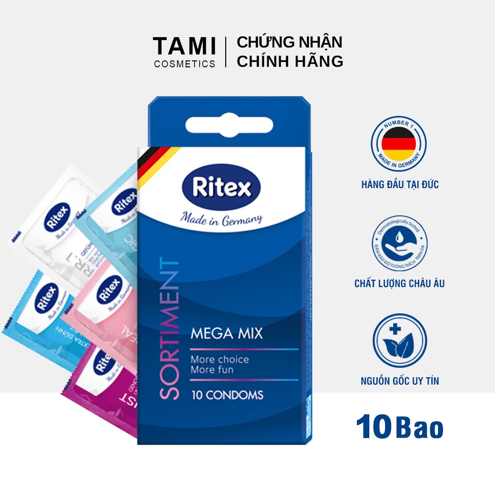 Bao cao su Ritex SORTIMENT - SIÊU PHỐI HỢP hàng đầu tại Đức ôm khít chân thật [ HỘP 10 CHIẾC ] CÓ CHE TÊN RI-SORTIMENT10