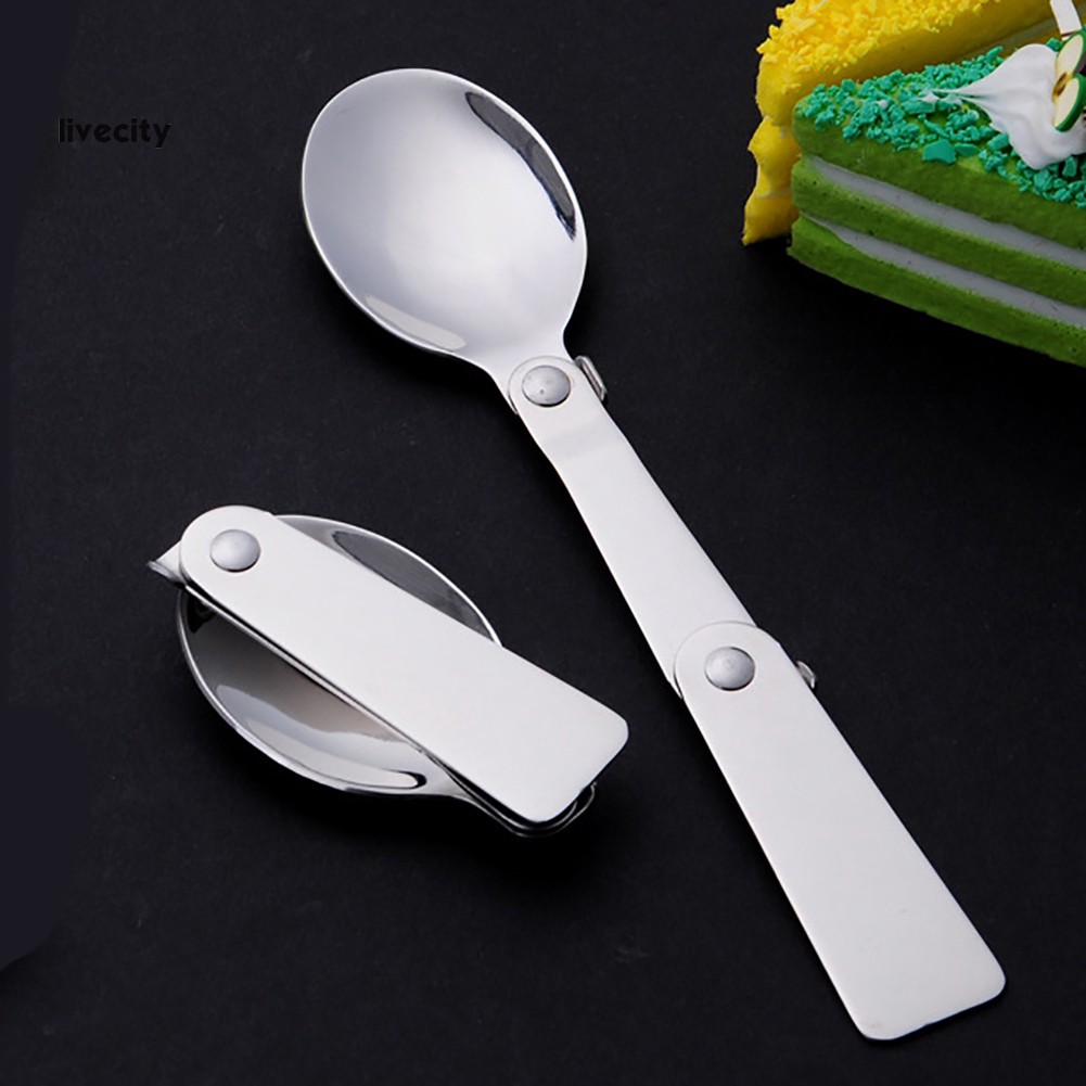 Muỗng inox gấp ba khúc nhỏ gọn dùng khi đi cắm trại/dã ngoại/du lịch ngoài trời
