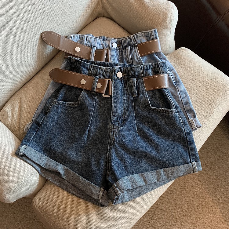 NUZIRO  Quần short jean  lưng cao phong cách retro thời trang cho nữ