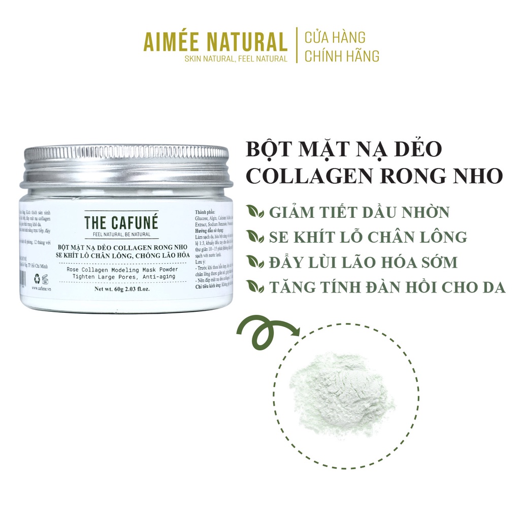 Bột mặt nạ dẻo collagen CAFUNÉ lọ 60g - chuyên dùng cho SPA CAO CẤP - chiết xuất 100% thiên nhiên