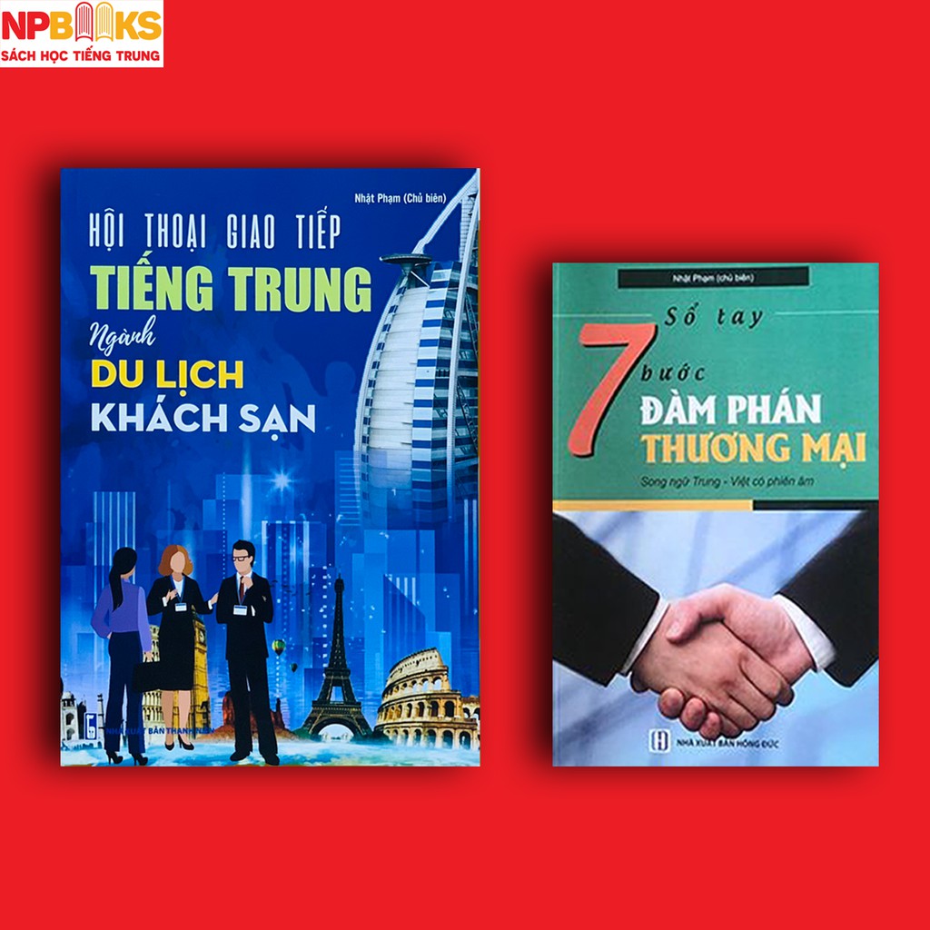 Sách - Combo Hội thoại giao tiếp tiếng Trung ngành du lịch khách sạn + Sổ tay 7 bước đàm phán thương mại song ngữ