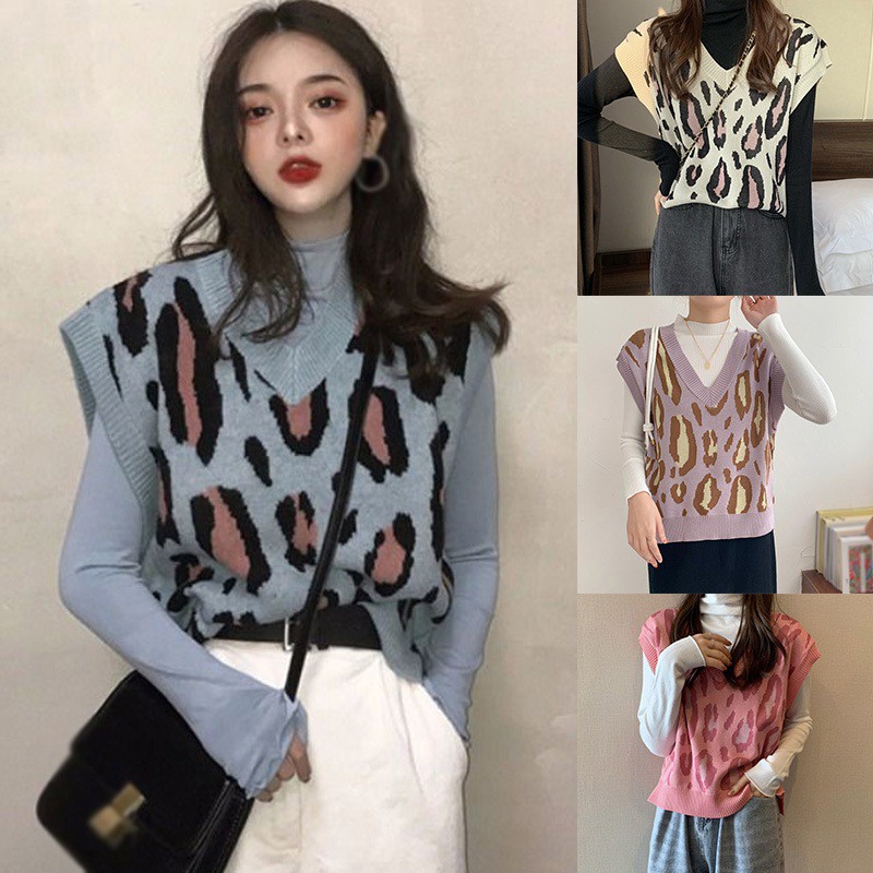 Áo Gi-Lê Len Dáng Rộng Cổ Chữ V Trẻ Trung Phong Cách Retro