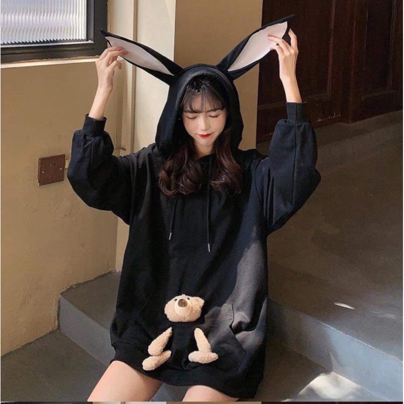 Áo hoodie tai thỏ kèm gấu siêu hot