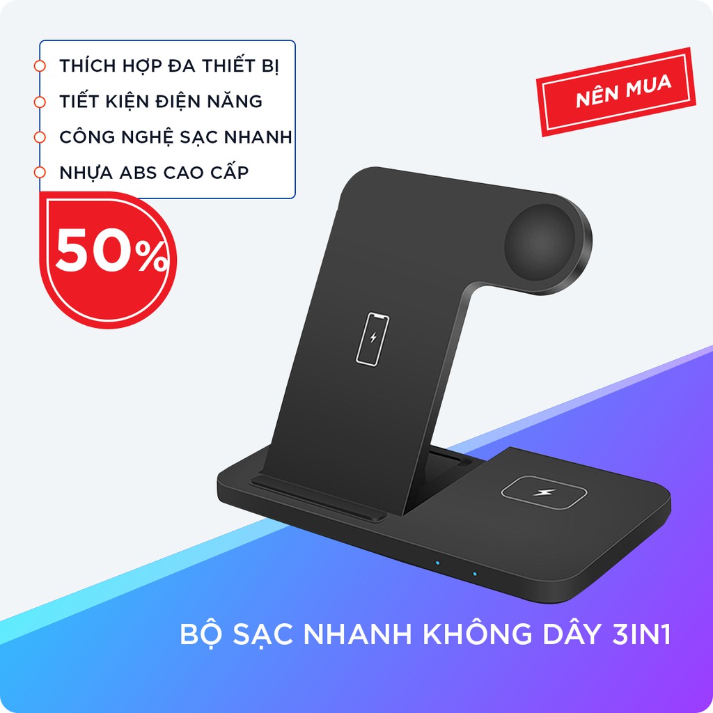 Đế sạc nhanh không dây 3in1 tích hợp sạc nhiều thiết bị Cùng Lúc XIXA
